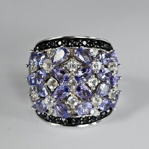 Genuine Tanzanite, Black Spinel, & White Zircon Ring Sterling Silver Size 7!